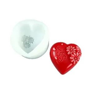 3D Herz Blumen Silikonform KISS Valentinstag Fondant Schokolade DIY Duftkerze Gips