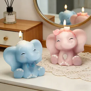 Set di candele profumate a forma di elefante cartone animato, ornamenti in cera per la casa.