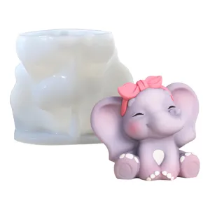 Simpatico stampo in silicone a forma di elefante e statuetta finita per candele sapone DIY.