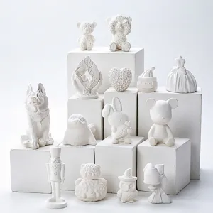 Handmade plaster diffuser stone and silicone molds set with cute animal and figure designs.