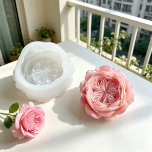 Detailed view of the large 3D Austin rose silicone mold showing exquisite petal textures.