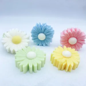 Colorful daisy flower silicone molds set for DIY candle soap cake decoration crafts.