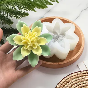 Detail shot of 3D double-layer lotus silicone mold with finished resin flower craft.