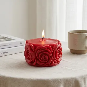 3D Cylinder Rose Silicone Mold Flower Embossed Aromatherapy Candle DIY Craft Handmade Soap Mousse Cake Bakeware Mold