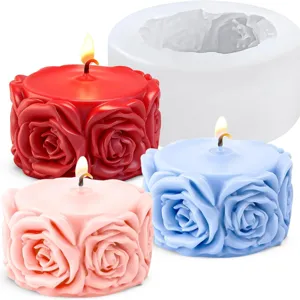 3D rose pillar silicone mold for DIY scented candles and mousse cakes, detailed display.