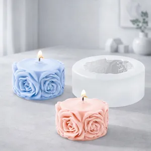 Detail view of 3D rose silicone mold and scented candles, perfect for DIY crafting projects.