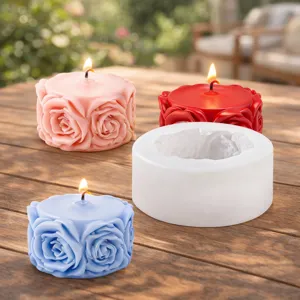 3D Rose Pillar Silicone Mold Aromatherapy Candle DIY Mousse Cake Baking Tool Set