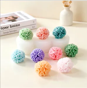 Stampo in silicone rosa a 3 fori per cera aromaterapica fatta a mano e decorazione.