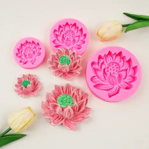 3D lotus silicone mold for DIY handmade scented candles, soap, fondant cake decoration.