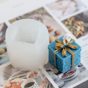 Moule en silicone pour bougie boîte cadeau avec ruban, idéal pour les loisirs créatifs de cire.