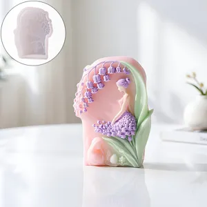 3D Lily of the Valley Fairy Side Profile Girl Portrait Silicone Mold DIY Aromatherapy Candle Gypsum Soap Handmade Craft Mold