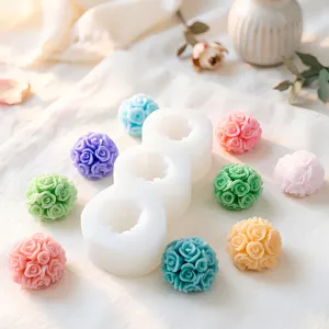 Stampo in silicone con fiori di rosa a 3 fori per tavolette di cera profumata e decorazione.