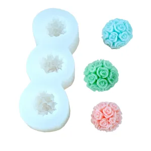 Stampo in silicone a forma di rosa a 3 fori per cera per aromaterapia fatta a mano e decorazione torte.