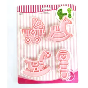 Baby cookie cutter set 3D plastic stroller rocking horse rattle fondant baking molds tool