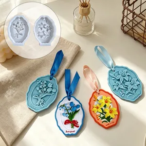European embossed lily aroma plaster hanging tag silicone mold set for car and wardrobe decor.