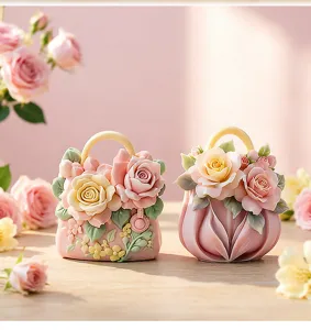 Détail du moule en silicone sac à main rose 3D, superbe design floral pour bricolage.