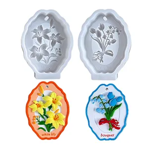 European embossed lily aroma plaster hanging plaque and silicone mold set for car and wardrobe.