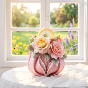 3d rose fleur sac à main moule en silicone rétro floral bougie parfumée gypse diy
