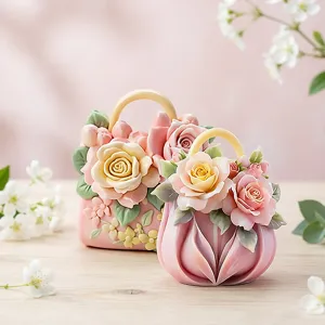 Moule en silicone pour sac à main fleur de rose 3D cabas floral rétro bougie parfumée plâtre DIY