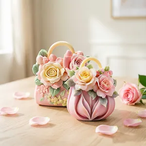 Moule en silicone sac à main rose 3D, sac floral vintage bougie parfumée plâtre bricolage artisanat