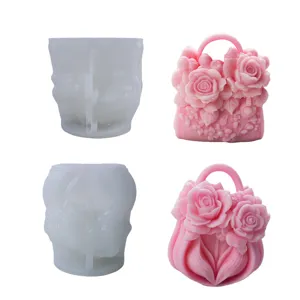 Ensemble de moule silicone 3D sac à main rose et bougie parfumée, parfait pour DIY.