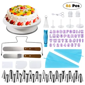 Professionelles Tortendekorationsset Backwerkzeug Set Mit Drehbarem Tortenteller Spritztüllen Spatel Schaber Fondantformen Für Hausgemachte Desserts