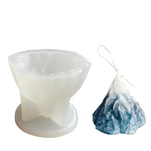 Ice mountain silicone mold detail view showing texture and finished candle for DIY craft.