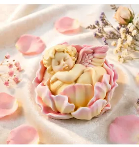 Moule en silicone 3D ange endormi fleur pour bougie aromathérapie savon bricolage mignon