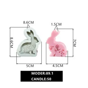 Vue détaillée du moule en silicone lapin floral 3D et bougie parfumée DIY artisanat.