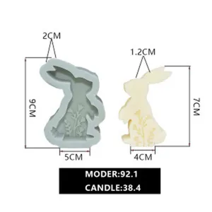Moule en silicone lapin floral 3D et bougie parfumée DIY outil de bricolage dimensions claires.