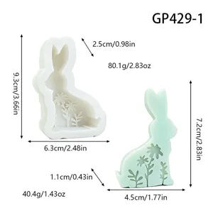 Moule en silicone lapin avec fleurs, idéal pour bougies parfumées DIY, plâtre et artisanat en résine.