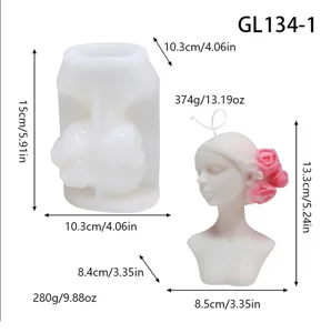 Silicone mold and candle set featuring an abstract female bust design with roses, ideal for DIY crafts.