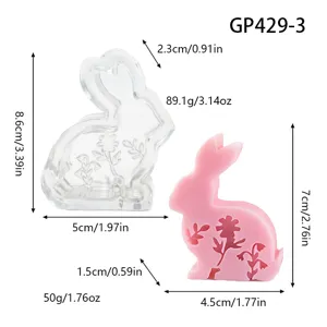 Schéma de dimension détaillé du moule en silicone lapin 3D avec motif floral DIY.