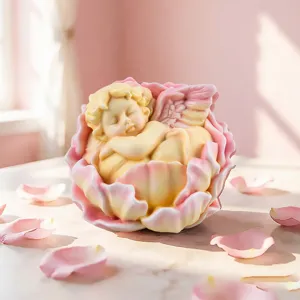 Moule en silicone 3D ange endormi fleur bricolage bougie parfumée plâtre ornement image