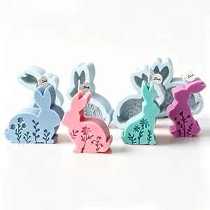 Moule en Silicone Lapin 3D Avec Motif Botanique Pour Bougies D'aromathérapie DIY Plâtre Savon Outil D'artisanat Décor