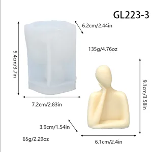 Details of abstract chin-propping figure silicone mold with precise dimension and weight specs.