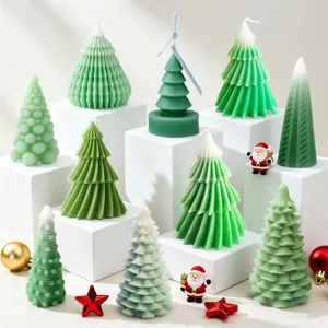Ensemble de moules à bougie parfumée arbre de noël, pilier en cire plissée verte déco.