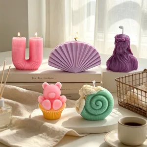 Creative shaped scented candle set for aesthetic home decor, unique handmade pillar and figure wax.