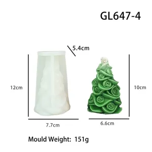 Détail du moule en silicone pour bougie arbre de rose avec dimensions et poids précis.