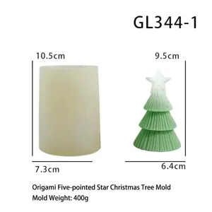 Set de moules à bougie en silicone arbre de Noël étoile origami, cylindre et arbre, 400g.