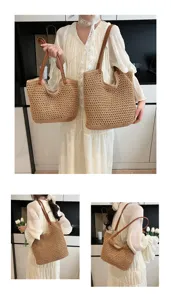 Casual πλεκτη τσanta tote γυναikeια, μεγαλη τσanta ωμου απο αχυρο για ανοιξη και καλοκαιρι.