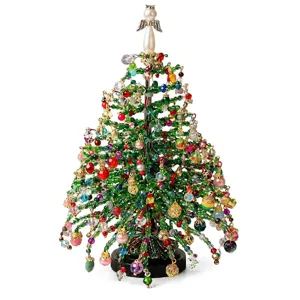 DIY beaded Christmas tree kit craft ornament with colorful crystal beads and pearls