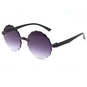 Occhiali da sole fiore color caramella donna moda viola sfumato senza montatura chic