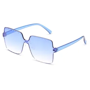 Lunettes de soleil carrees sans monture pour enfants, verres degrades bleus style tendance.