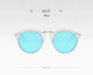 Lunettes de soleil polarisées à monture demi-métal avec verres bleus pour un style quotidien tendance.