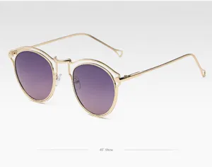 Vue détaillée de lunettes de soleil rondes en métal avec verres polarisés dégradés.