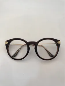 Retro round optical glasses frame with metal brow bar and acetate rim for daily wear.