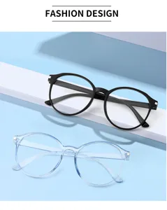 Grosse runde Blaulichtfilter Brille mit klaren und schwarzen Gestellen fuer den Alltag.