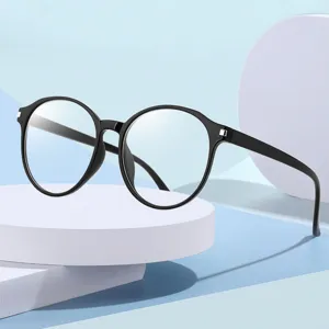 Klassische schwarze runde Blaulichtfilter Brille fuer den Alltag stilvolles Design optisch.