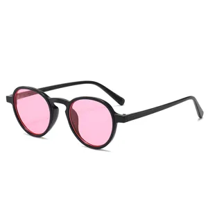 Modische runde Sonnenbrille für Damen und Herren, trendige bonbonfarbene rosa Gläser schwarz.